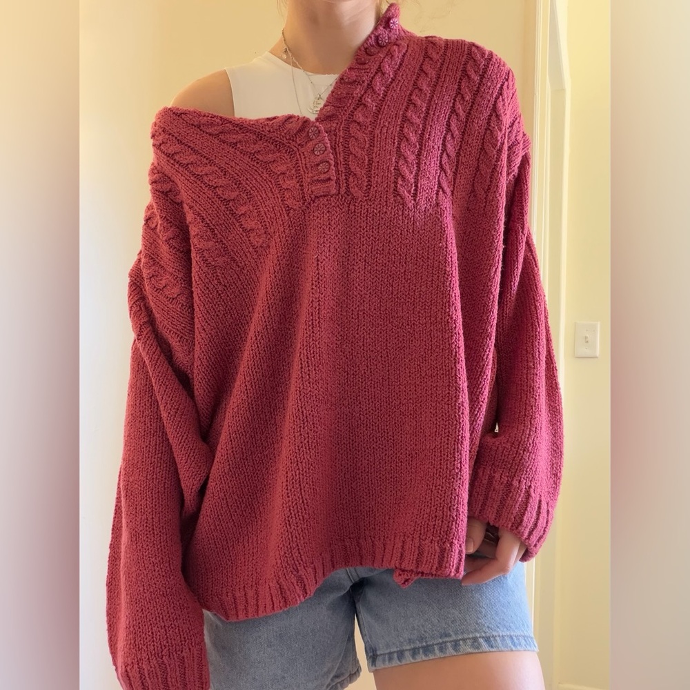 Vintage-Inspired Cable Knit Pullover Sweater - Raspberry Pink